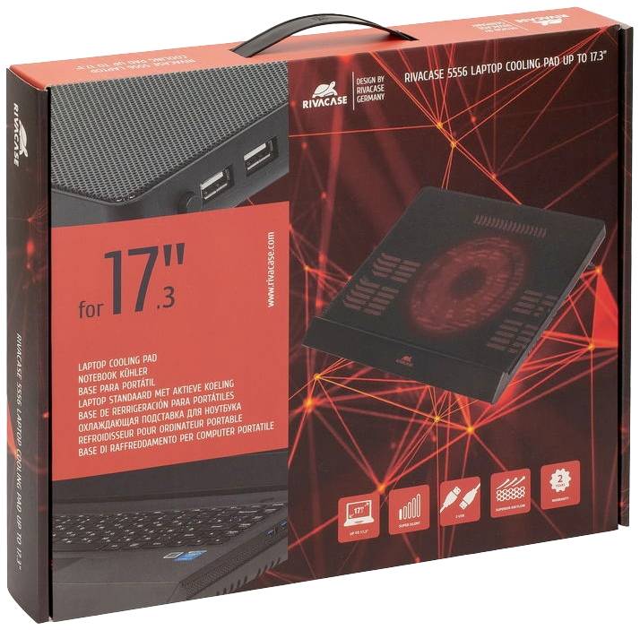 RIVA 5556 BLACK Notebook-Ständer mit Kühlfunktion höhenverstellbar, USB-Hub-Funktion