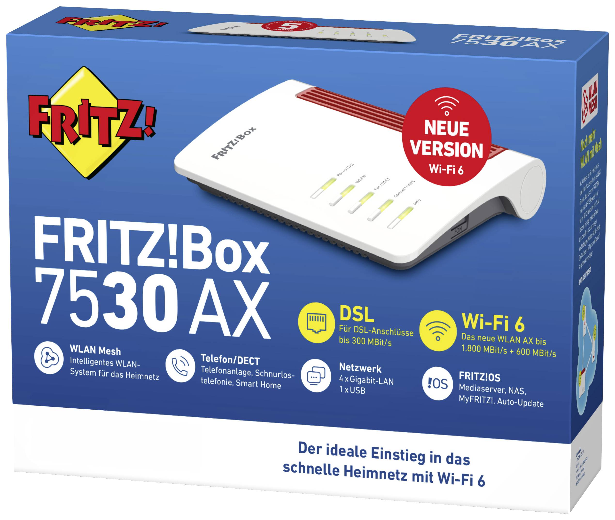 Fritz! WLAN Router FRITZ!Box 7530 AX + FRITZ!Fon C6 Black Edition 2.4GHz, 5GHz 1800MBit/s