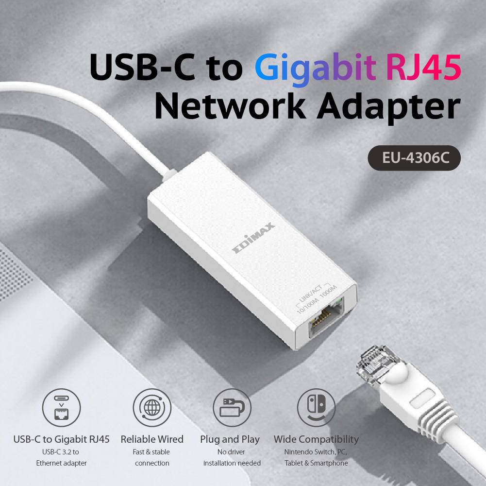 EDIMAX EU-4306C Netzwerkadapter 10 / 100 / 1000MBit/s USB-C®, RJ45