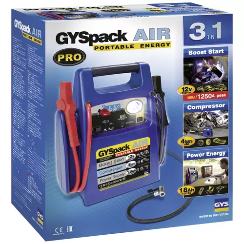 GYS Schnellstartsystem Gyspack Air 3in1 026322 Starthilfestrom (12 V)=480A Spannungswandler 230 V, Kompressor, Verpolungs- GYS Schnellstartsystem Gyspack Air 3in1 026322 Starthilfestrom (12 V)=480A Spannungswandler 230 V, Kompressor, Verpolungs-