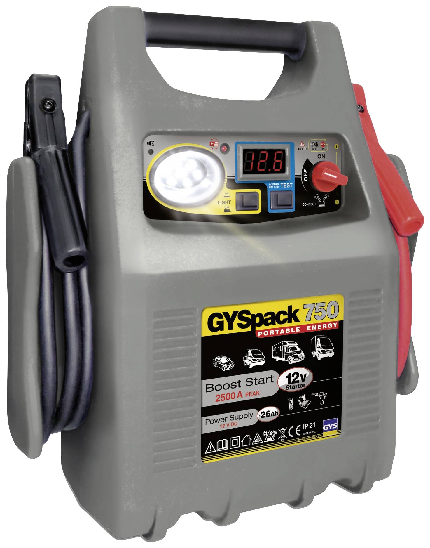 GYS Schnellstartsystem Gyspack 750 026179 Starthilfestrom (12 V)=750A Arbeitsleuchte, Spannungswandler 230 V, Verpolungs-