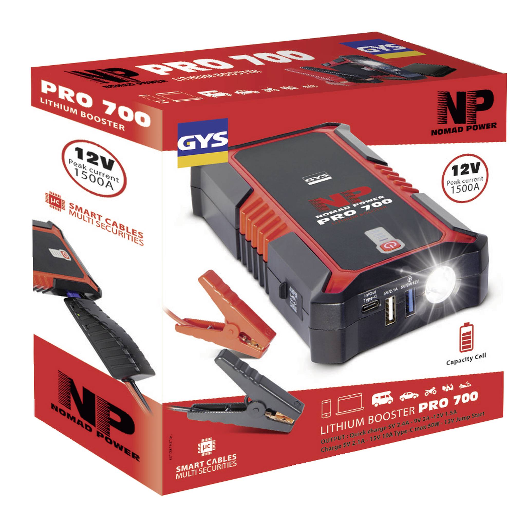 GYS Schnellstartsystem Nomad-Power 700 027510 Starthilfestrom (12 V)=600 A USB-Steckdose 2x, Ladezu