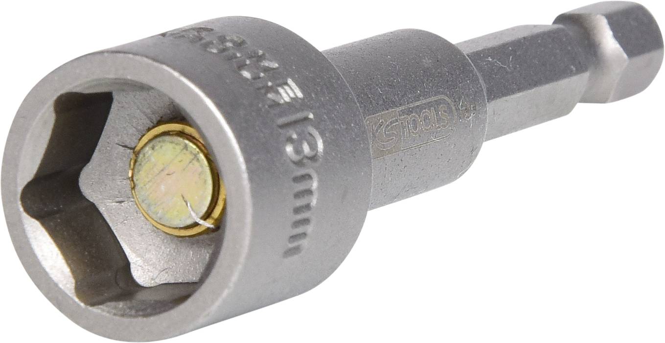 Magnetischer Steckschlüsselaufsatz in Metall, passend für Sechskantschrauben. Perfekt für Akkuschrauber und Bohrmaschinen geeignet.