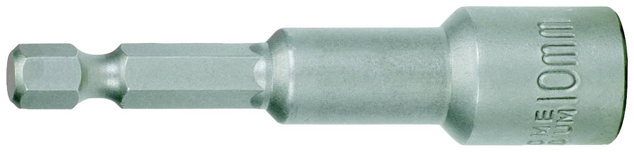 Ein 10 mm Steckschlüsseleinsatz aus Metall mit Sechskantschaft.