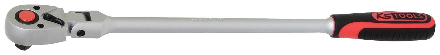 Silberne Knarre mit rotem und schwarzem Griff, geeignet für Automechanik oder Reparaturen. Ideal für präzises Schrauben.