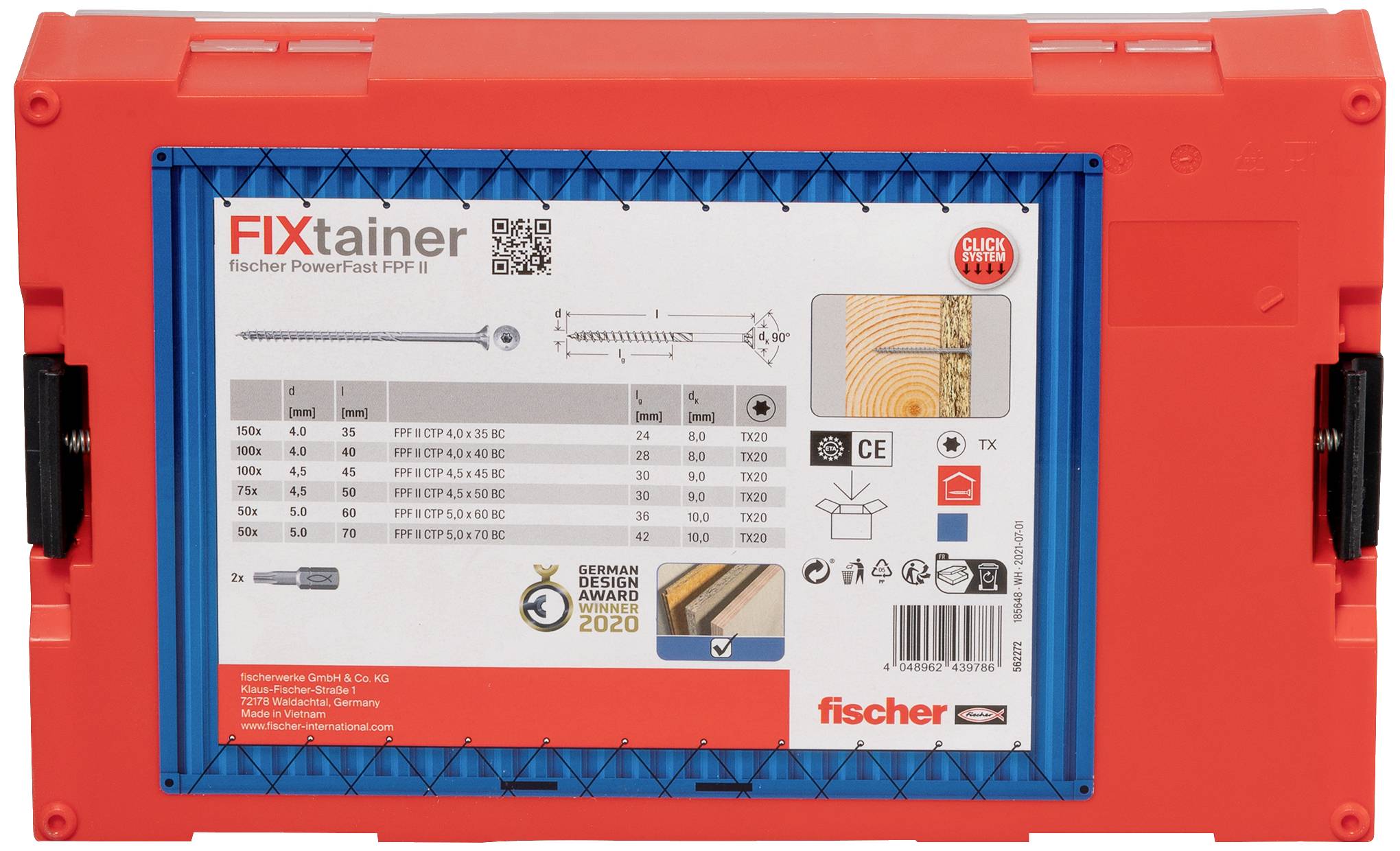 Fischer 562272 FixTainer PowerFast II TX TG Spanplattenschrauben-Sortiment Stahl galvanisch verzinkt 1 Set