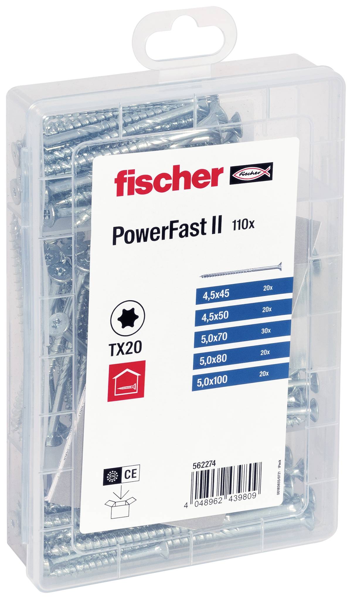 Fischer 562274 Meisterbox PowerFast II SK TG TX Spanplattenschrauben-Sortiment Stahl galvanisch verzinkt 1 Set