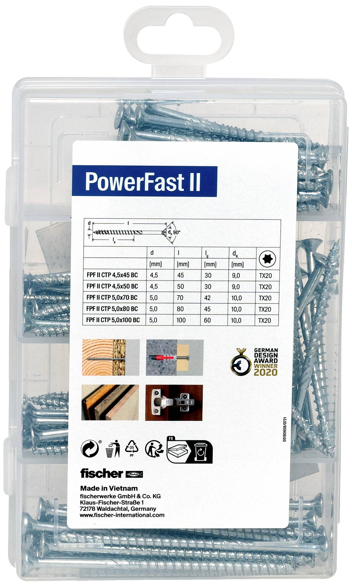 Fischer 562274 Meisterbox PowerFast II SK TG TX Spanplattenschrauben-Sortiment Stahl galvanisch verzinkt 1 Set