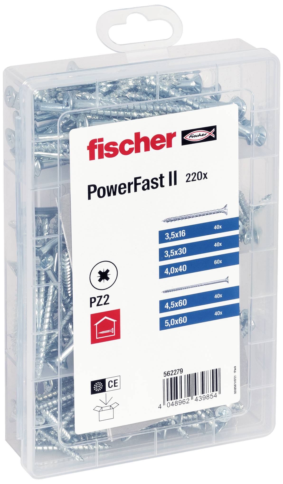 Fischer 562279 Meisterbox PowerFast II SK PZ Spanplattenschrauben-Sortiment Kreuzschlitz Pozidriv Stahl galvanisch verzinkt 1 Set
