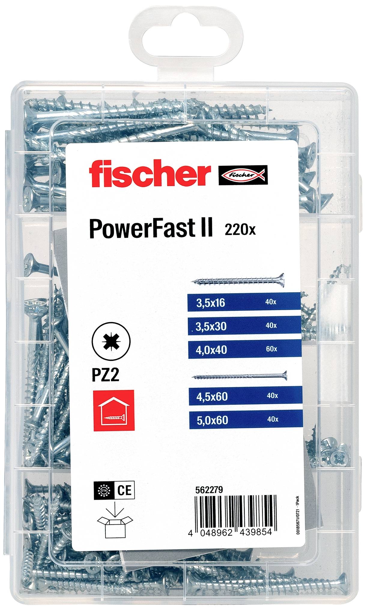 Fischer 562279 Meisterbox PowerFast II SK PZ Spanplattenschrauben-Sortiment Kreuzschlitz Pozidriv Stahl galvanisch verzinkt 1 Set