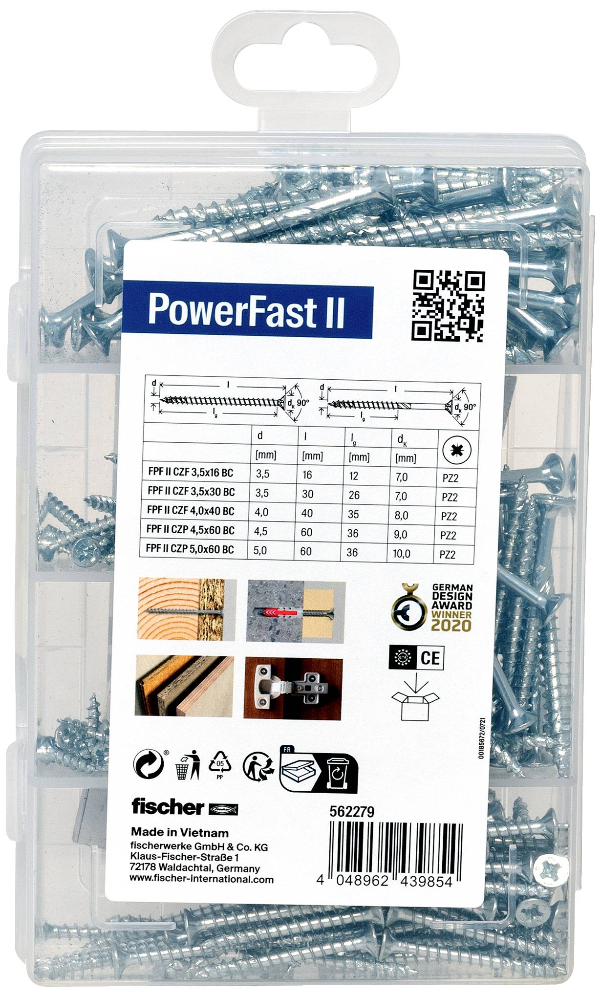 Fischer 562279 Meisterbox PowerFast II SK PZ Spanplattenschrauben-Sortiment Kreuzschlitz Pozidriv Stahl galvanisch verzinkt 1 Set
