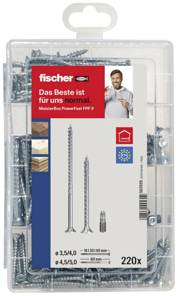 Fischer 562929 Meisterbox PowerFast II SK TG / VG TX Spanplattenschrauben-Sortiment Stahl galvanisch verzinkt 1 Set