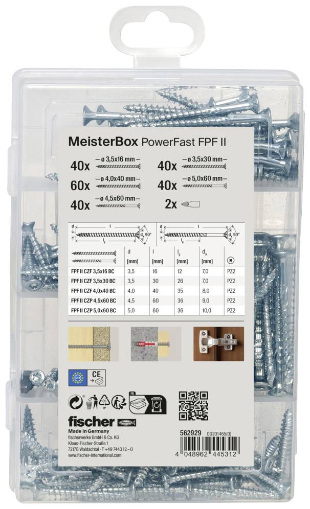 Fischer 562929 Meisterbox PowerFast II SK TG / VG TX Spanplattenschrauben-Sortiment Stahl galvanisch verzinkt 1 Set