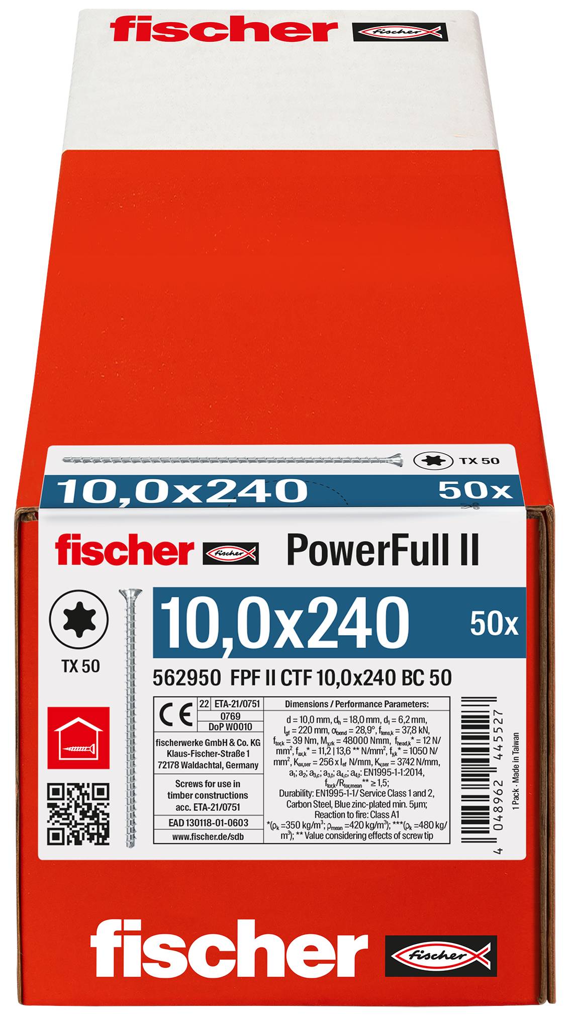 Fischer 562950 FPF II CTF 10,0 x 240 BC 50 Holzschraube 10mm 240mm TX Stahl galvanisch verzinkt 50St.
