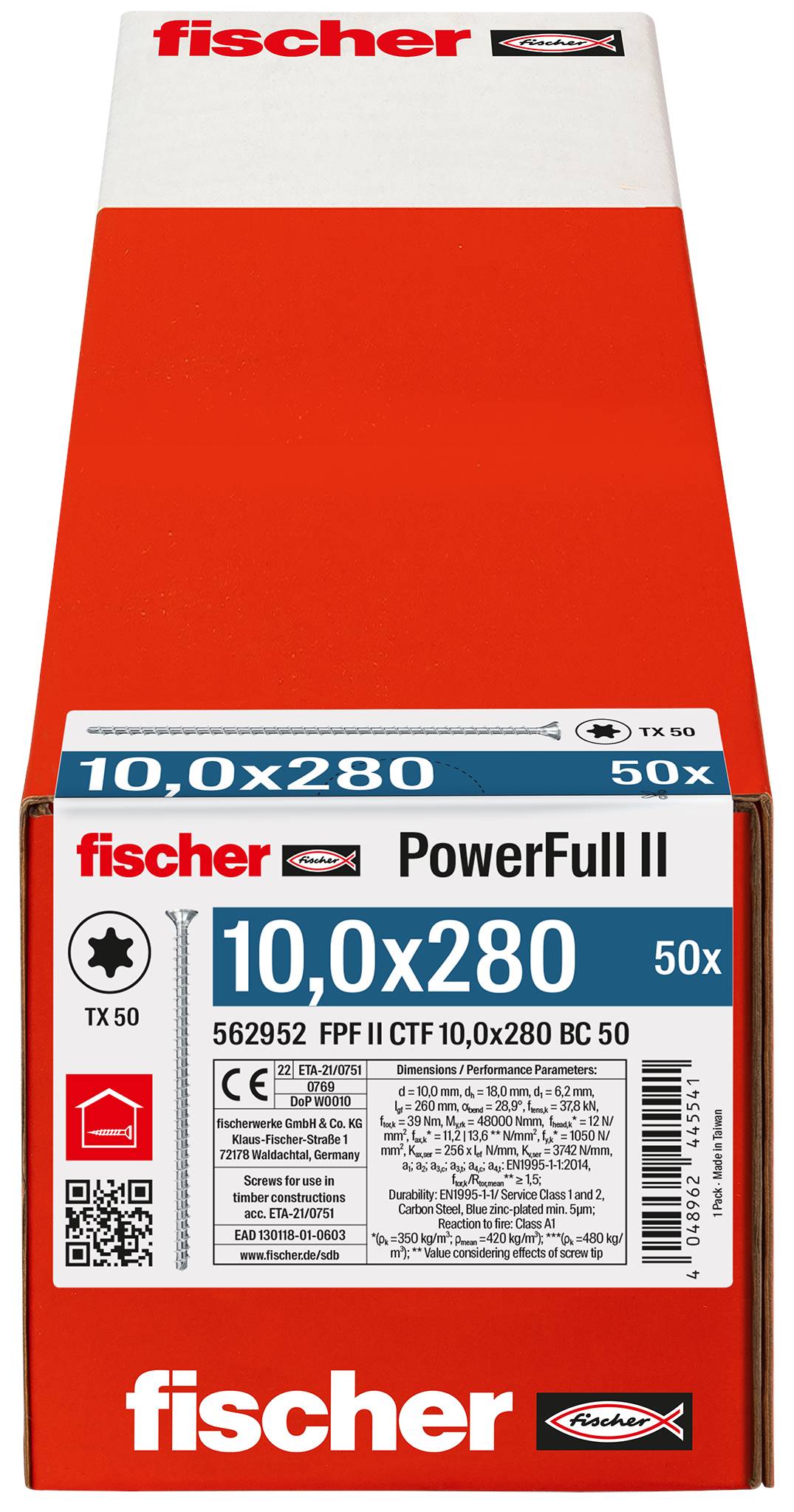 Fischer 562952 FPF II CTF 10,0 x 280 BC 50 Holzschraube 10mm 280mm TX Stahl galvanisch verzinkt 50St.