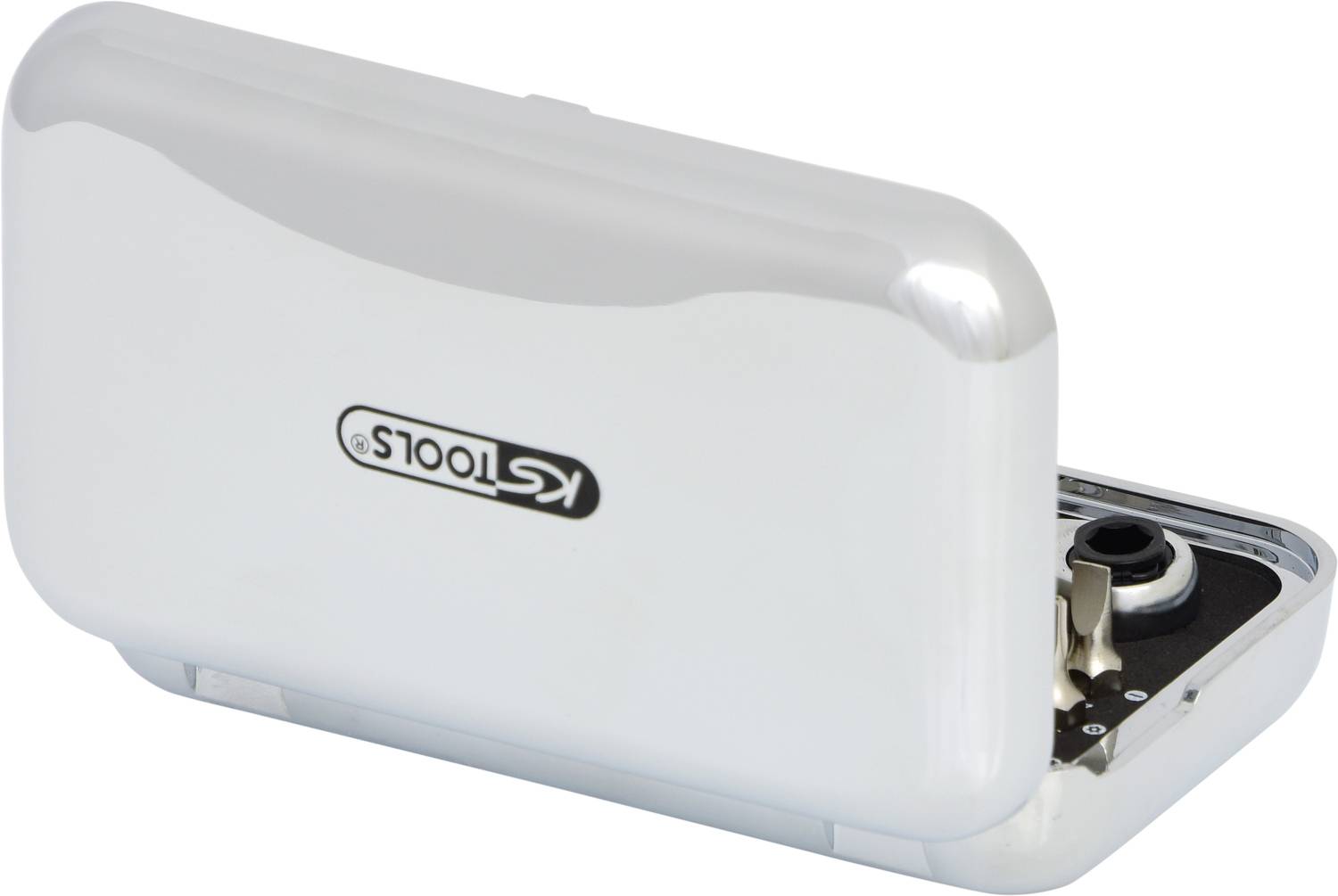 Tragbare Zigarrenbox mit integriertem Zigarrenschneider und Markenlogo außen.