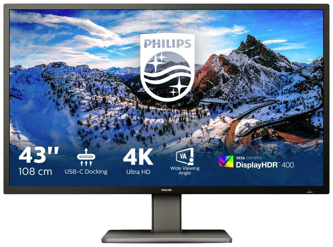 Philips Monitore 439P1/00 LCD-Monitor EEK G (A - G) 60.5 cm (23.8 Zoll) 16:9 4 ms HDMI®, USB-A, DisplayPort, USB-C® IPS LCD
