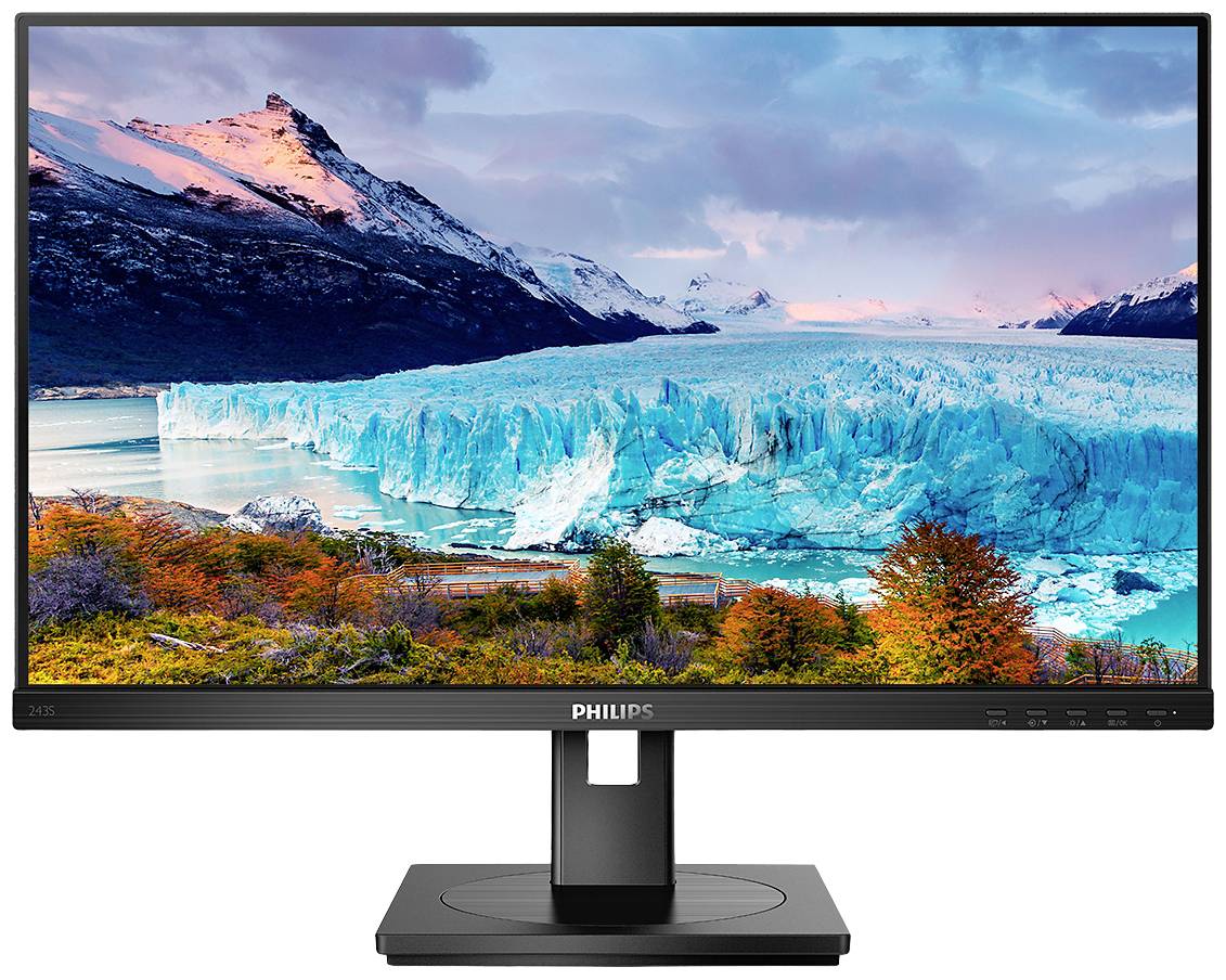 Ein Computerbildschirm zeigt ein Landschaftsbild mit schneebedeckten Bergen, einem Gletscher und buntem Herbstlaub im Vordergrund.