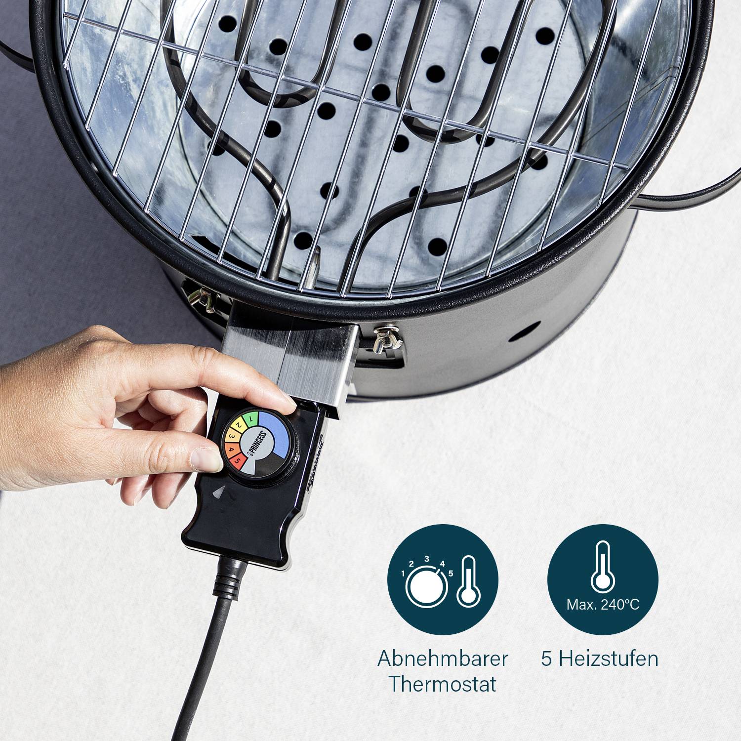 Princess 112240 Holzkohle, Elektro Grill Kontrollleuchte, stufenloser Temperaturregler Grill-Fläche (Durchmesser)=320mm Schwarz