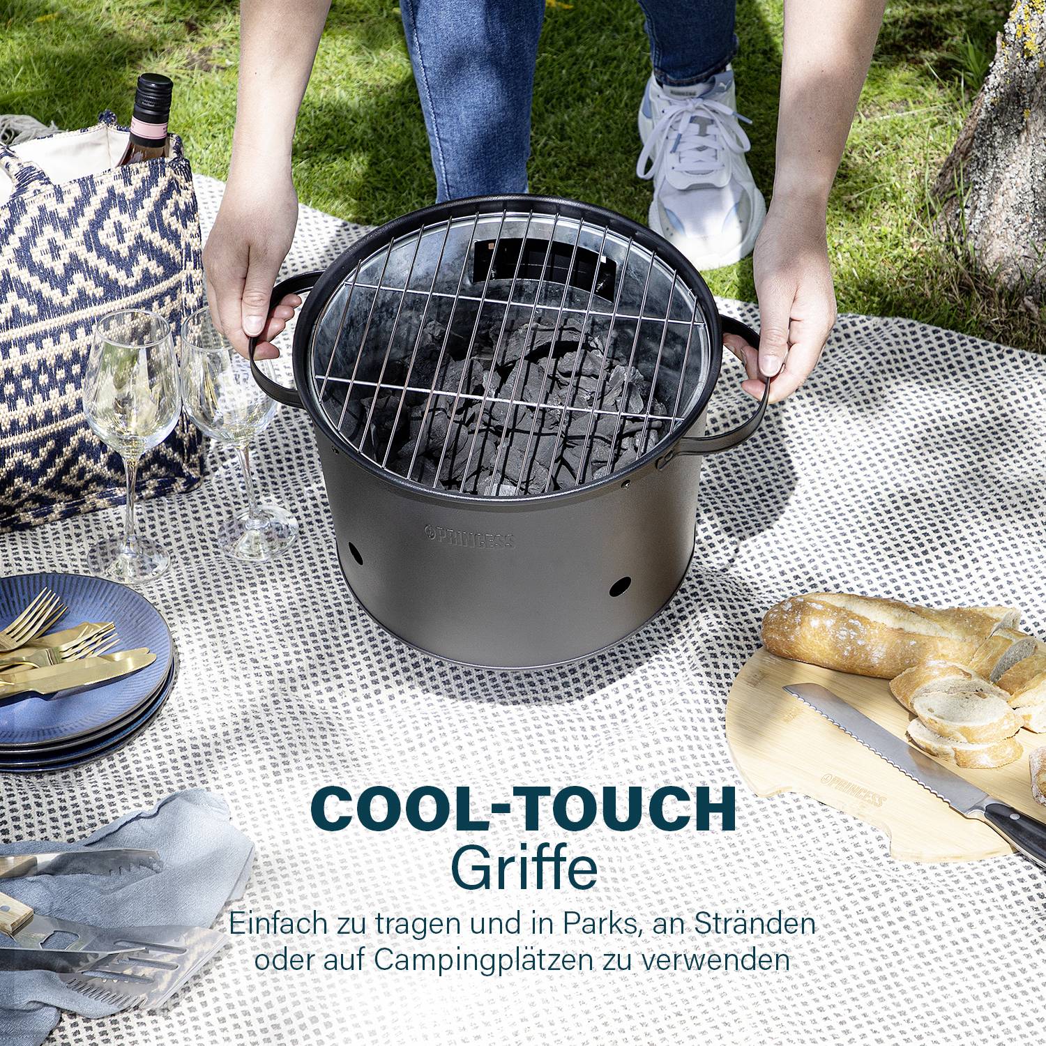 Princess 112240 Holzkohle, Elektro Grill Kontrollleuchte, stufenloser Temperaturregler Grill-Fläche (Durchmesser)=320mm Schwarz