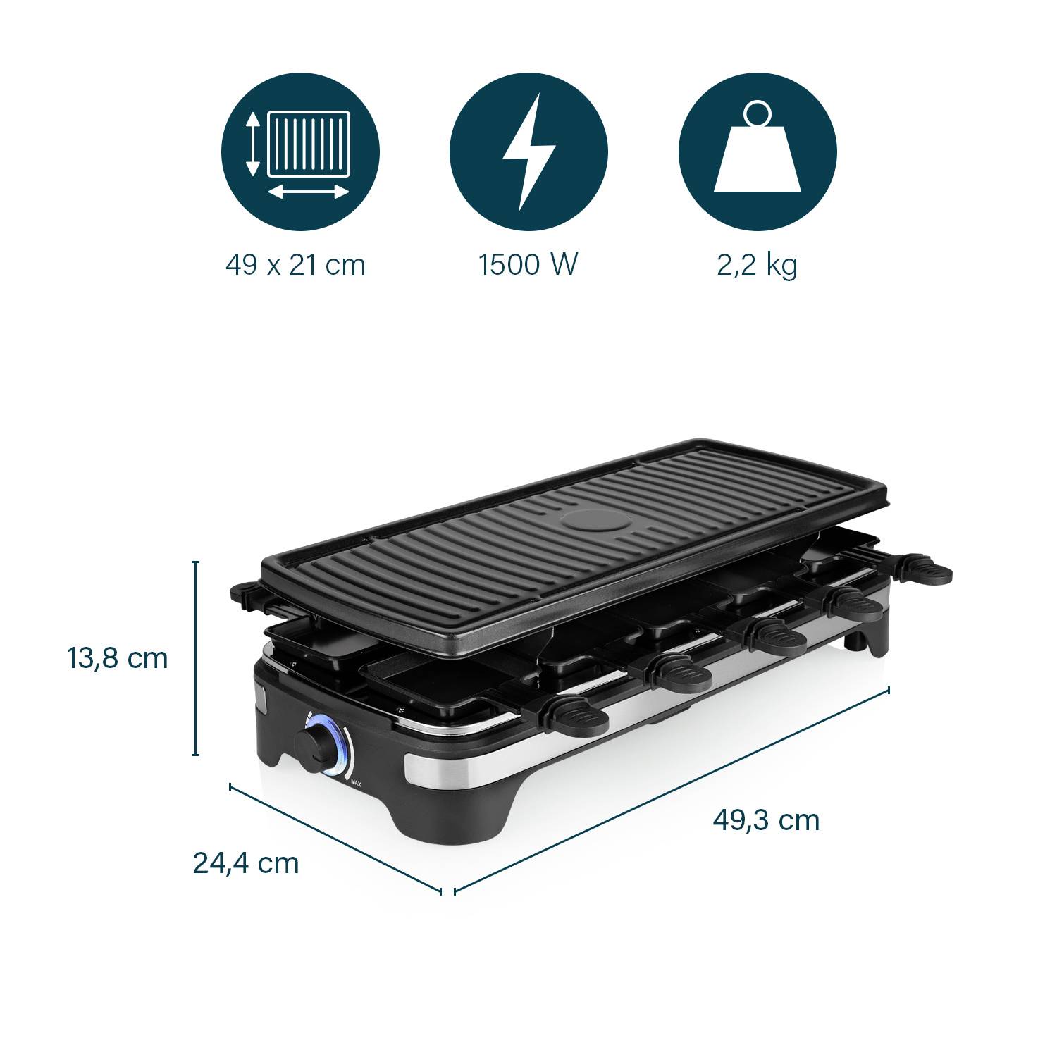 Princess 162650 Raclette 10 Pfännchen, Antihaftbeschichtung, Grillfunktion, kabelgebunden, Kontrollleuchte Schwarz
