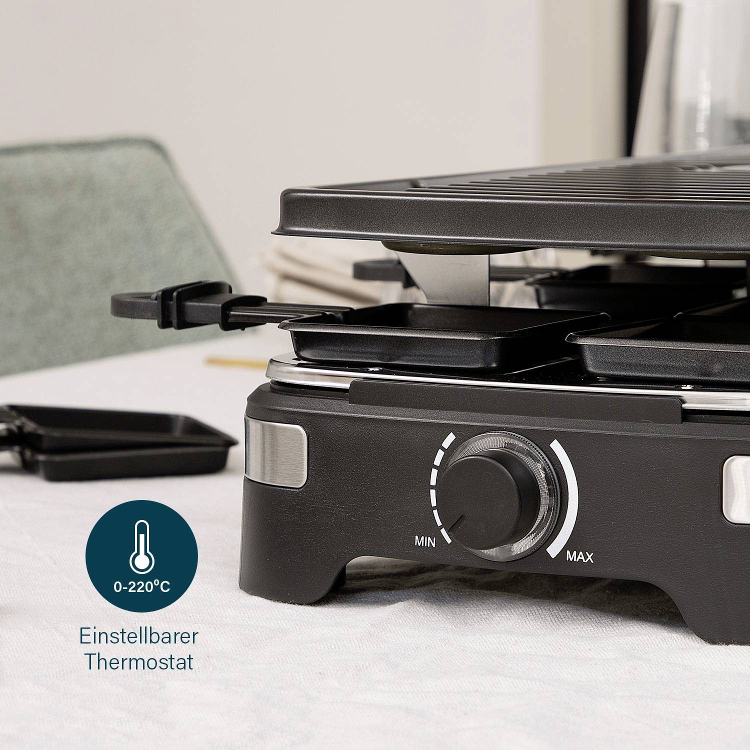 Princess 162650 Raclette 10Pfännchen, Antihaftbeschichtung, Grillfunktion, kabelgebunden, Kontrollleuchte Schwarz