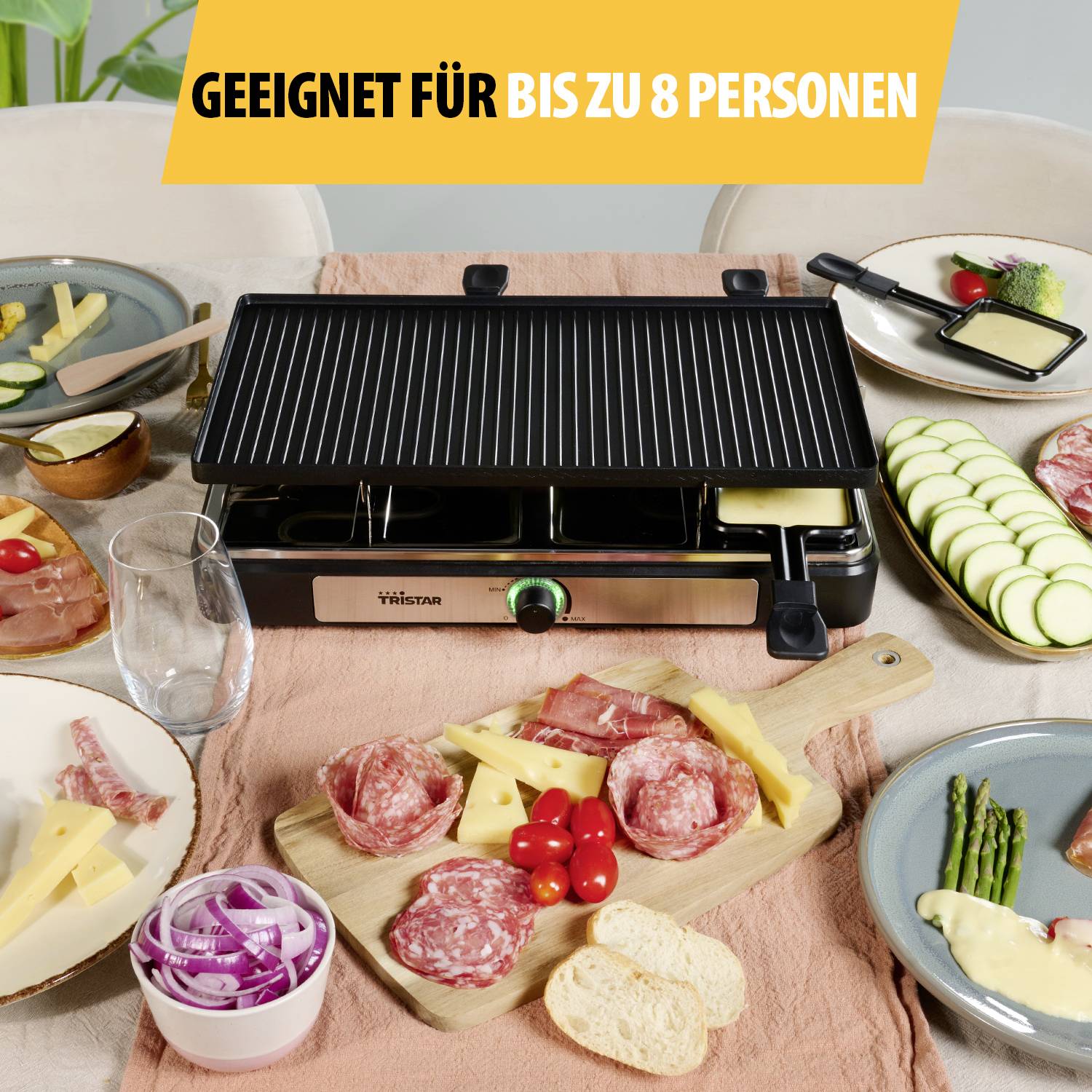 Tristar RA-2748 Raclette Antihaftbeschichtung, Kontrollleuchte, 6Pfännchen, BPA-frei Schwarz