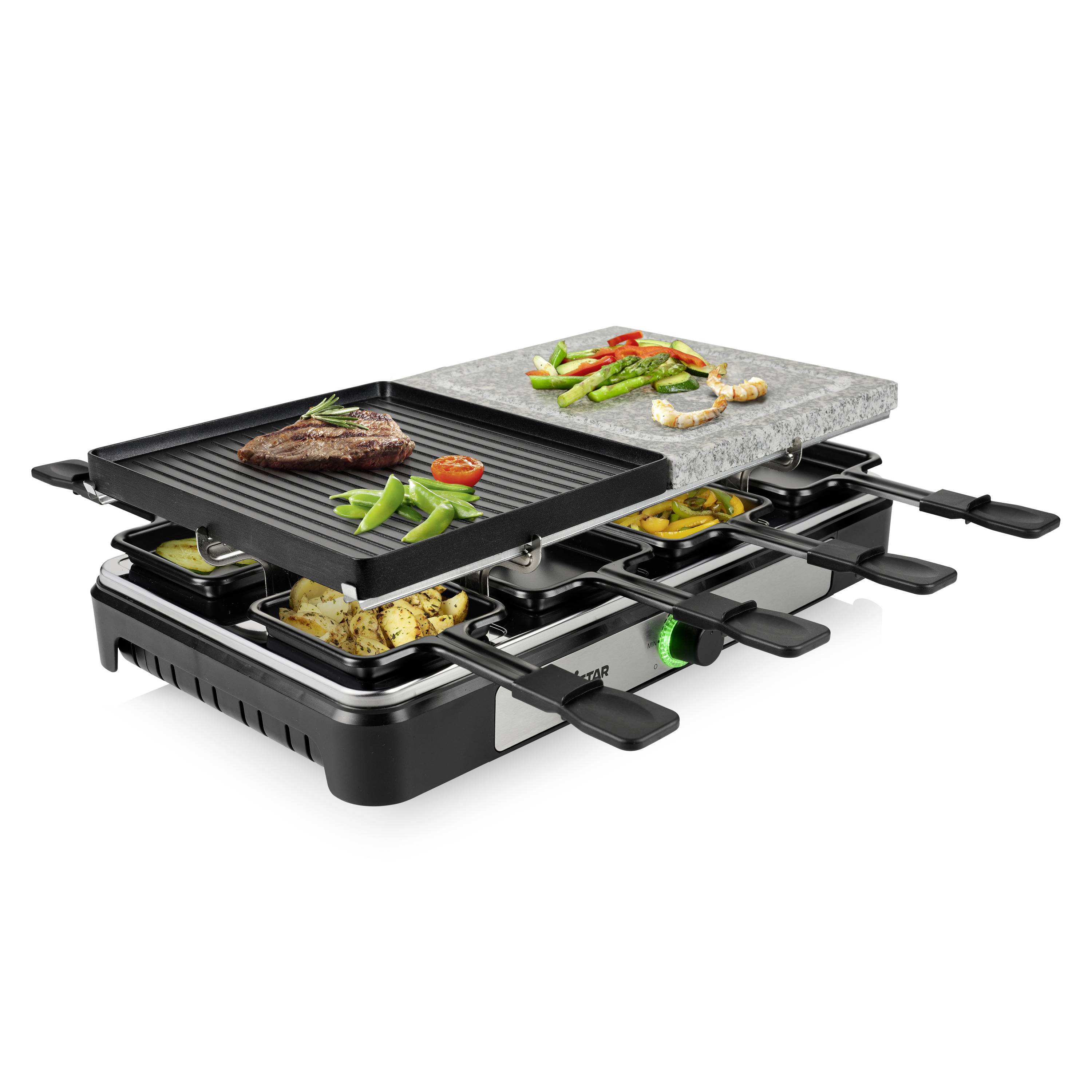 Tristar RA-2747 Raclette Antihaftbeschichtung, Kontrollleuchte, Grillfunktion Schwarz, Stein