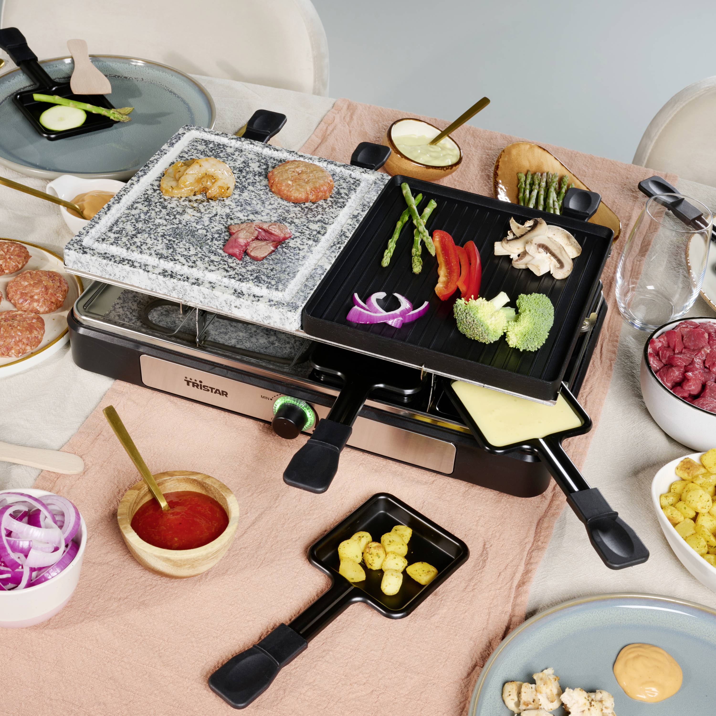 Tristar RA-2747 Raclette Antihaftbeschichtung, Kontrollleuchte, Grillfunktion Schwarz, Stein