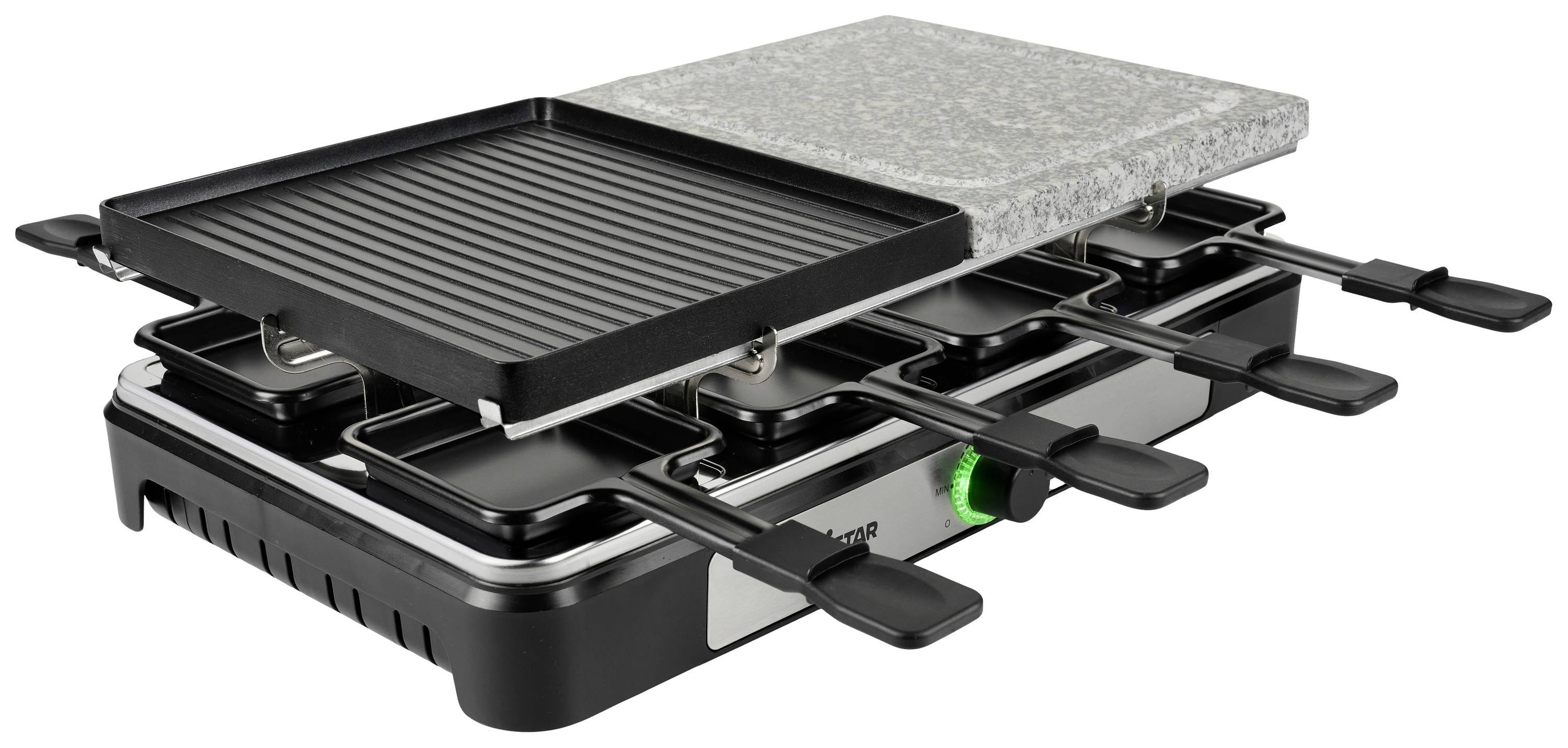 Tristar RA-2747 Raclette Antihaftbeschichtung, Kontrollleuchte, Grillfunktion Schwarz, Stein