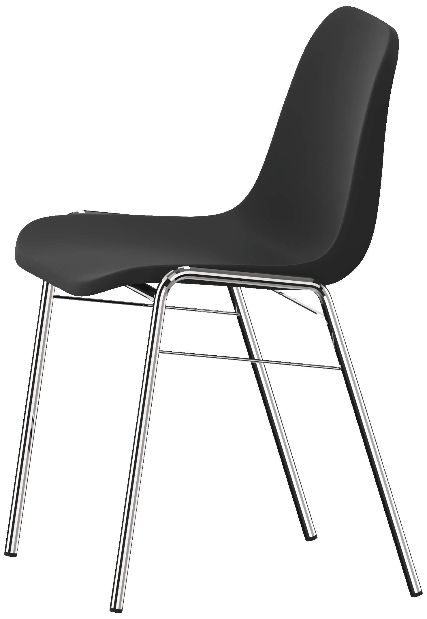 Schwarzer Kunststoffstuhl mit Metallbeinen. Einfaches, modernes Design. Geeignet für Esszimmer oder Büro.