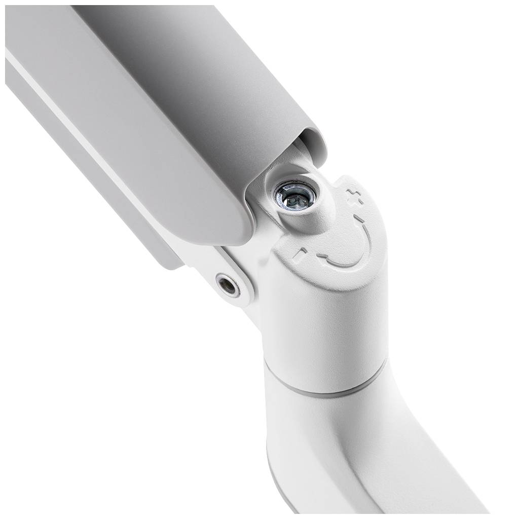 Bildausschnitt einer grauen, verstellbaren Tischlampe in Nahansicht. Sichtbar ist das Gelenk der Lampe mit Schraubverbindung.