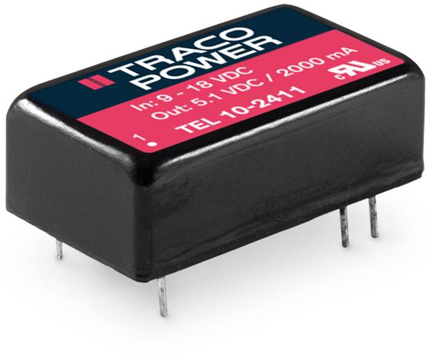 Kompakte Wechselrichter-Modul mit der Aufschrift 'TRACO POWER', Eingangs- und Ausgangsspannungen aufgeführt.