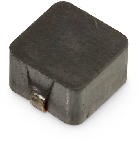 Ein quadratischer grauer elektronischer Induktor mit einem Metallanschluss an der Seite. Geeignet für elektronische Schaltungen.
