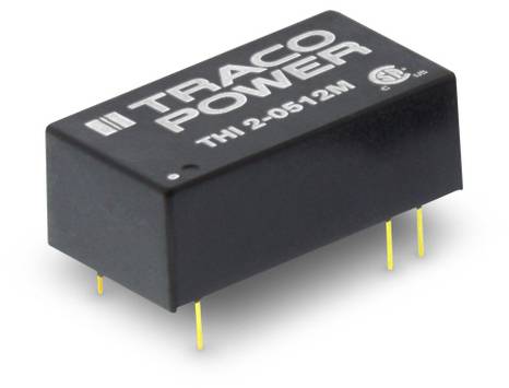 Elektronisches Bauteil mit der Aufschrift 'TRACO POWER THI 2-0512M'; schwarzes Gehäuse mit gelben Anschlüssen.