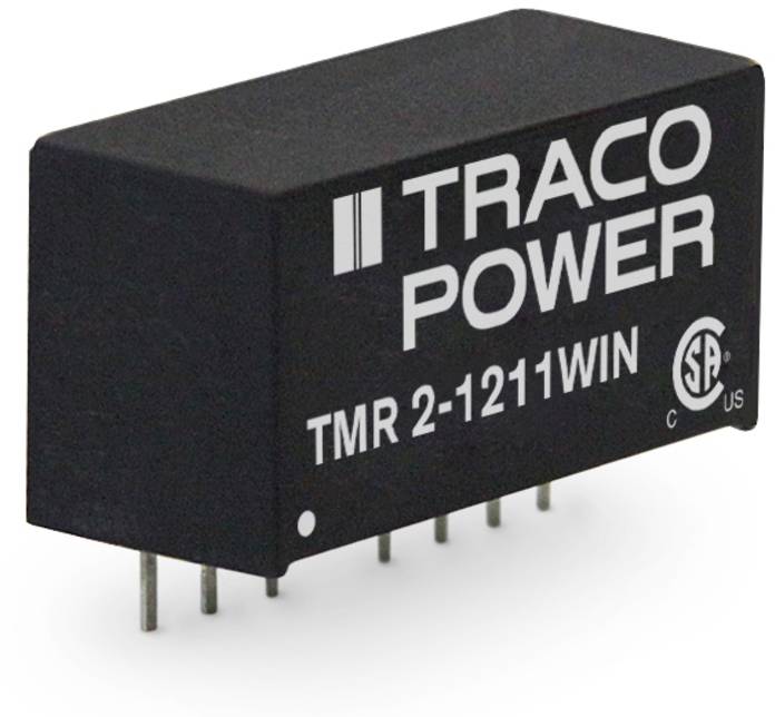 Schwarzer elektronischer Baustein mit der Aufschrift 'Traco Power TMR 2-1211WIN', zeigt eine Komponente für elektronische Geräte.