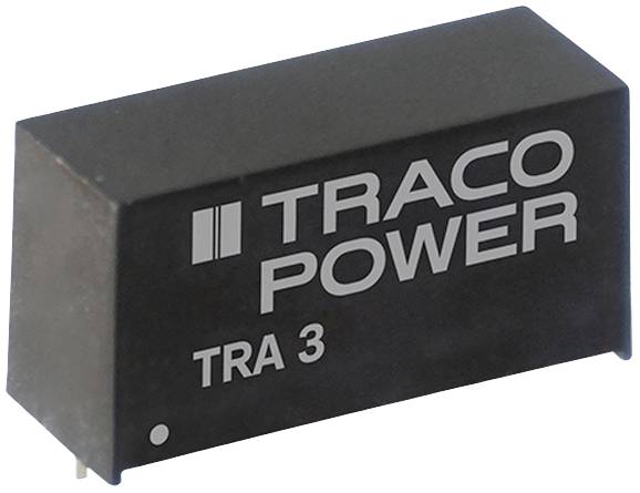 Kompakter schwarzer Trafo von TRACO Power mit der Aufschrift 'TRA 3'.