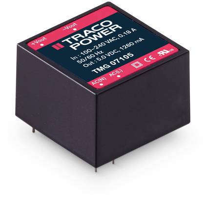 Elektronisches Modul von Traco Power, Modell TMG 01105, mit technischen Spezifikationen auf dem Etikett.