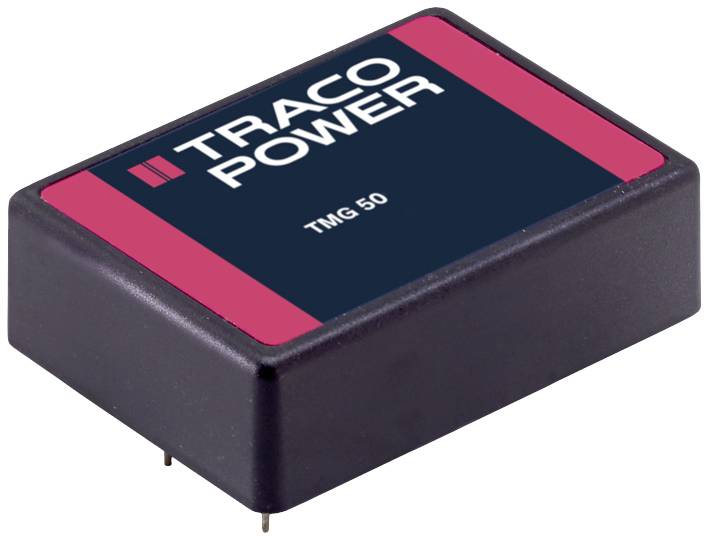 Ein schwarzer Transformator mit der Aufschrift 'TRACO POWER TMG 50'.