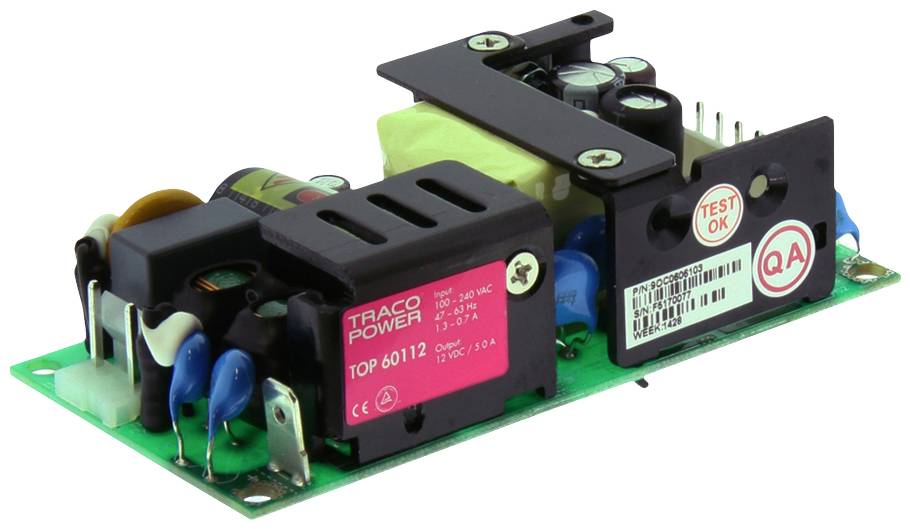 Elektronische Stromversorgungseinheit von Traco Power mit Etiketten: TOP 60-112, Test OK.