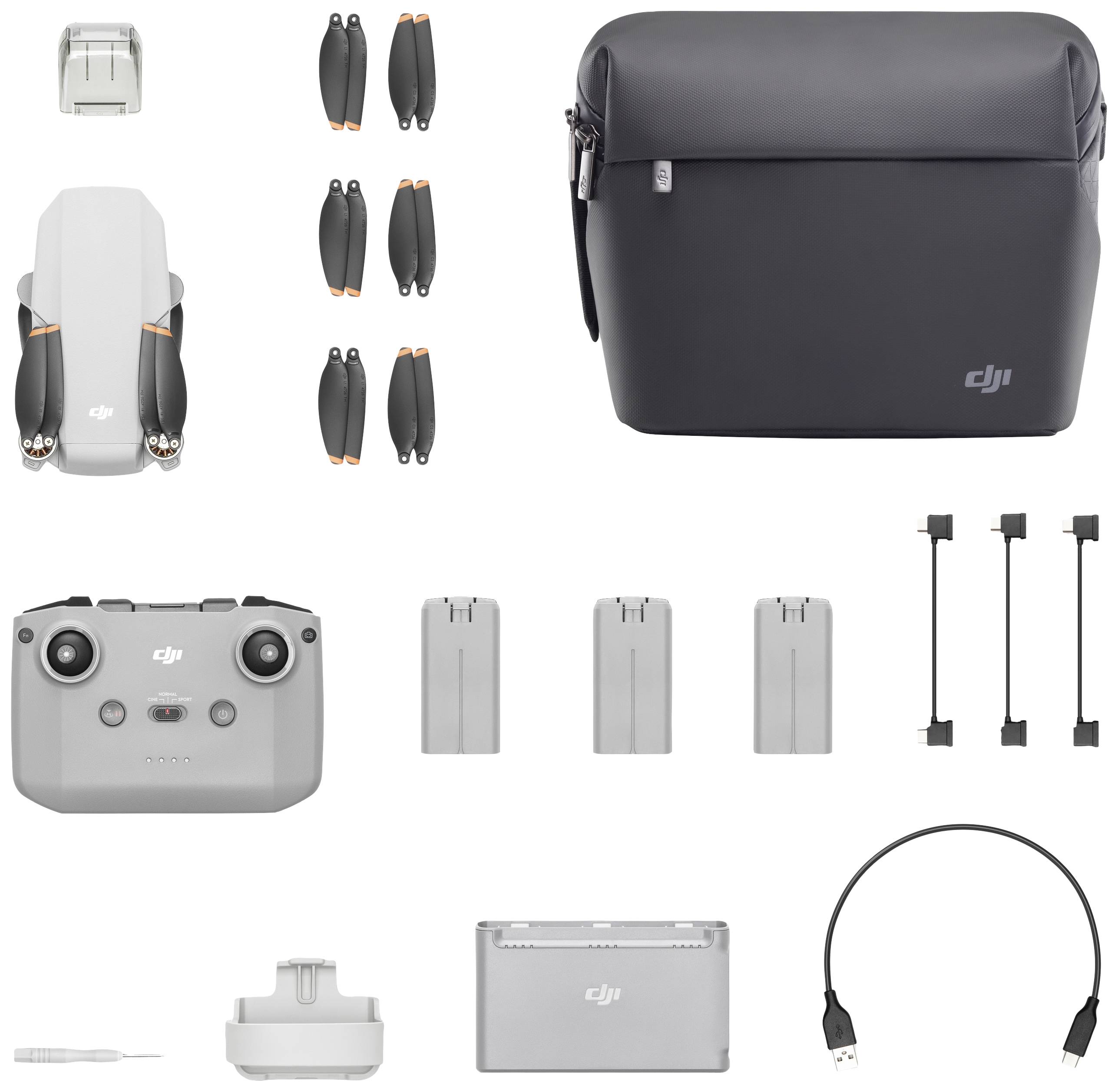DJI Mini 2 SE Fly More Combo Quadrocopter Spar-Set Einsteiger, Kameraflug, Profi Hellgrau (matt)