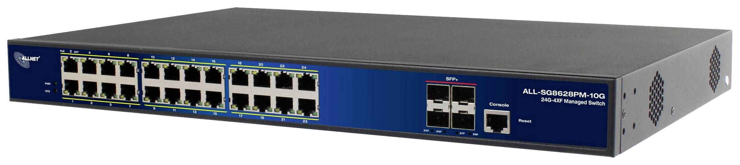 Allnet ALL-SG8628PM-10G Managed Netzwerk Switch 24 Port 10 / 100 / 1000 MBit/s PoE-Funktion