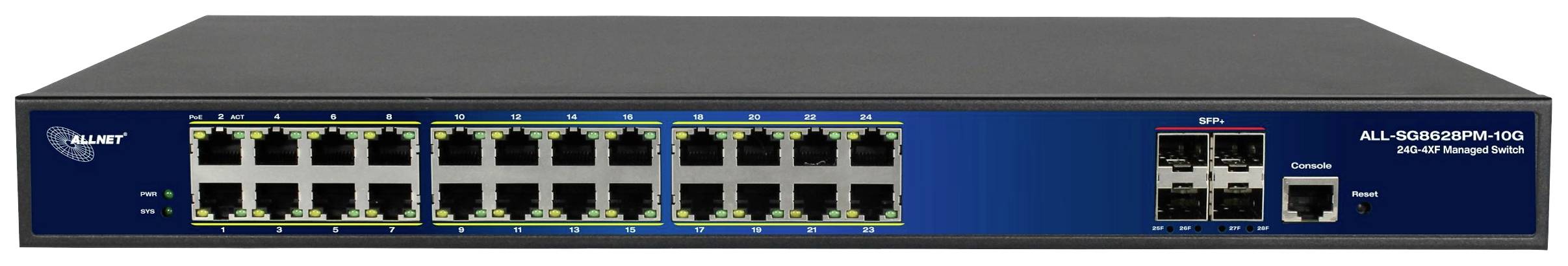 Allnet ALL-SG8628PM-10G Managed Netzwerk Switch 24 Port 10 / 100 / 1000 MBit/s PoE-Funktion