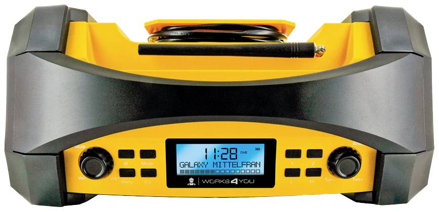 Schwaiger DABWORK2 513 Baustellenradio DAB+, UKW AUX, Bluetooth®, USB Akku-Ladefunktion, spritzwassergeschützt, staubdicht