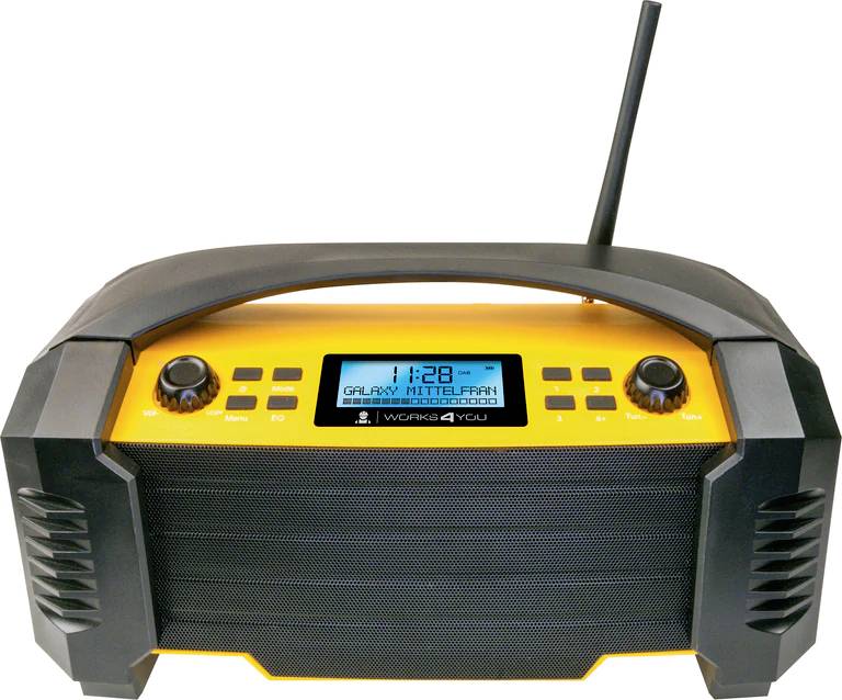 Schwaiger DABWORK2 513 Baustellenradio DAB+, UKW AUX, Bluetooth®, USB Akku-Ladefunktion, spritzwassergeschützt, staubdicht