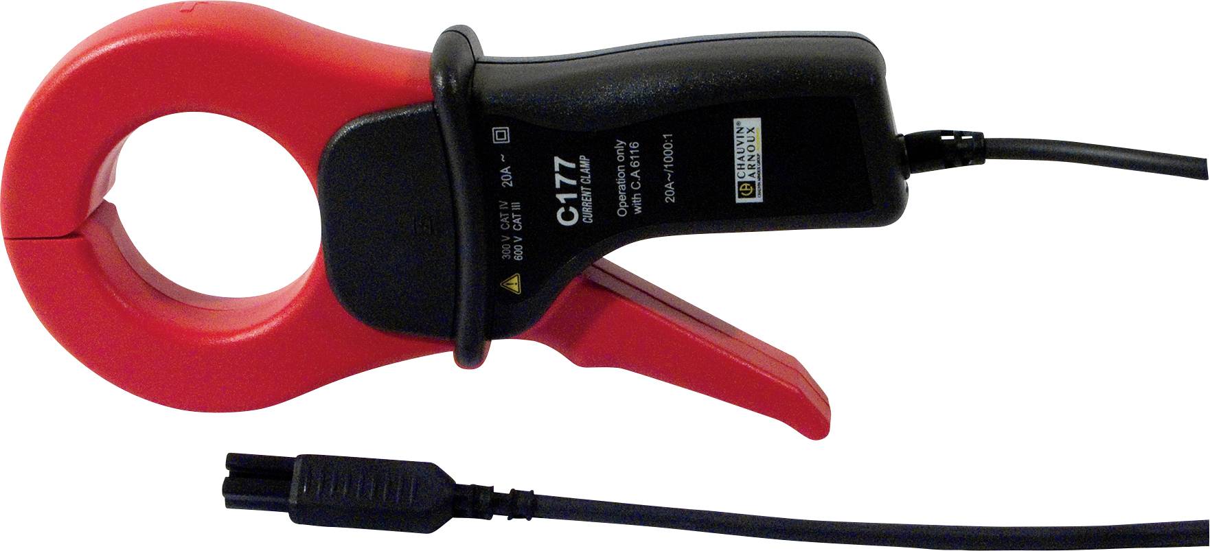 Eine Strommesszange mit einem roten und schwarzen Design, die für die Messung elektrischer Ströme verwendet wird.