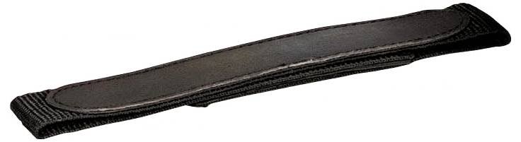 Ein schwarzer, gepolsterter Schultergurt für Taschen oder Kameras, aus robustem Material, für bequemen Transport geeignet.