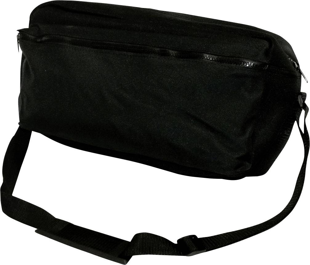 Schwarze Umhängetasche mit Reißverschluss und verstellbarem Gurt.