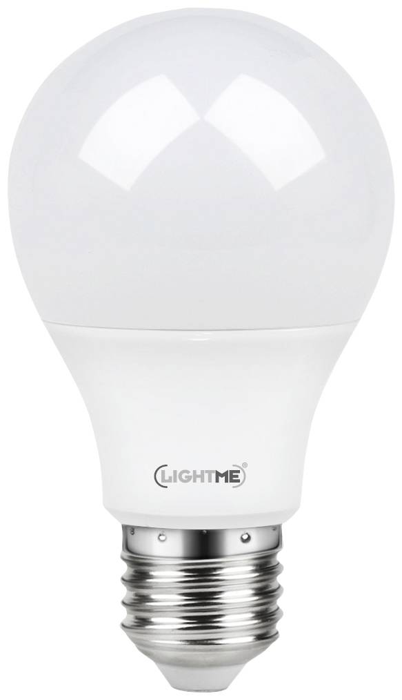 LED-Glühbirne mit Metallgewinde, weißem mattem Glas und Aufdruck 'LIGHTME' auf dem Sockel.
