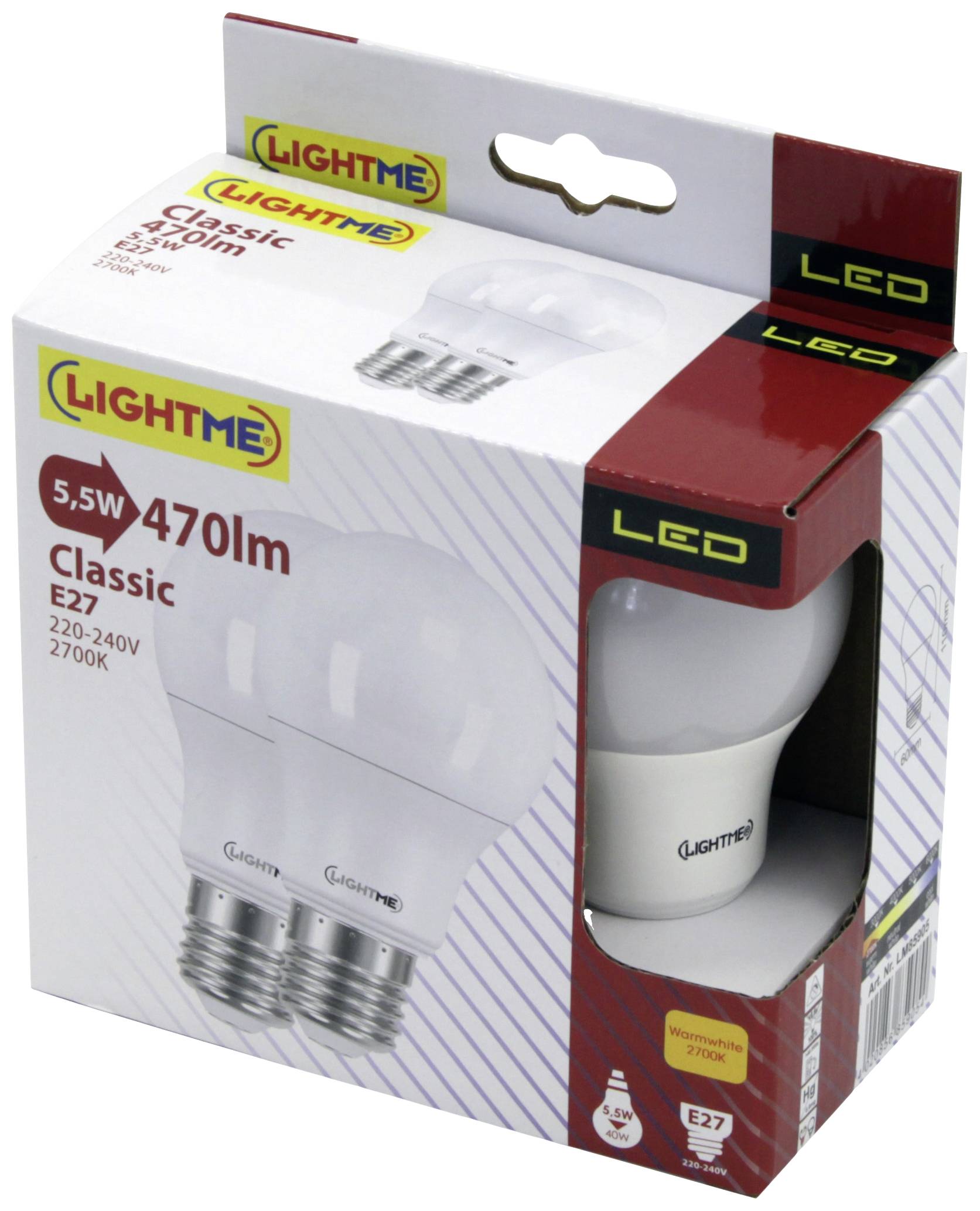 LightMe LM85905 LED EEK F (A - G) E27 Glühlampenform 4.9 W = 40 W Warmweiß (Ø x H) 60 mm x 108 mm